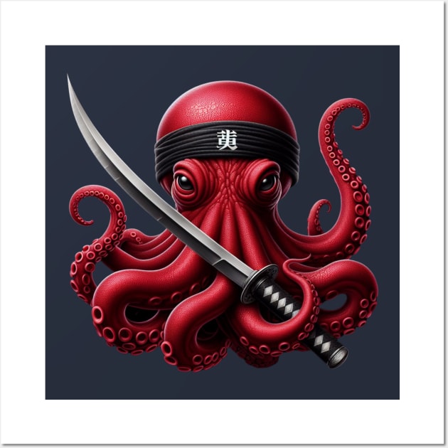 an octopus holding a katana Wall Art by EKLZR